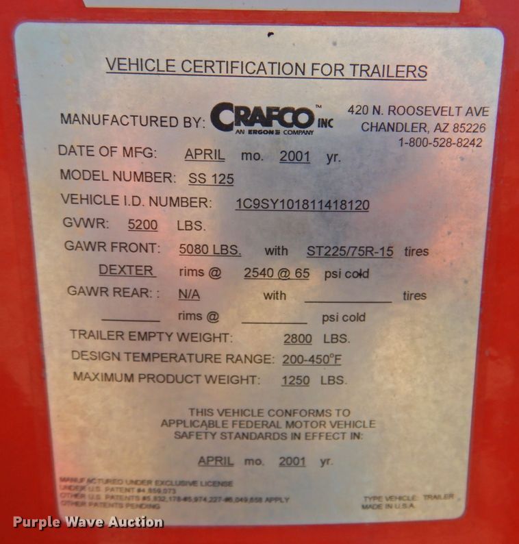 image for item DP4682 2001 Crafco SS125  melter applicator