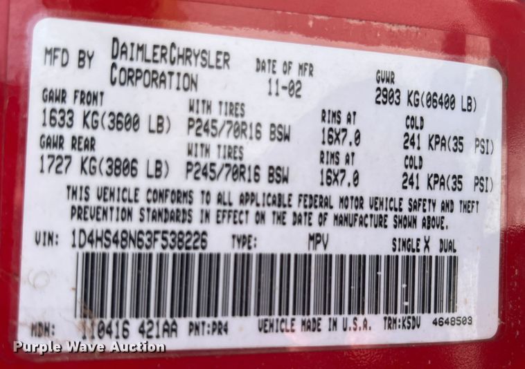 image for item HL9249 2003 Dodge Durango  SUV