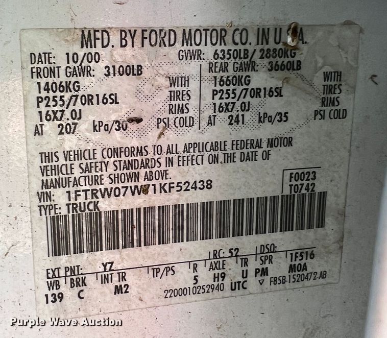 image for item JX9387 2001 Ford F150  SuperCrew pickup truck