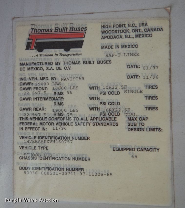 image for item LB9785 1997 International 3800  school bus
