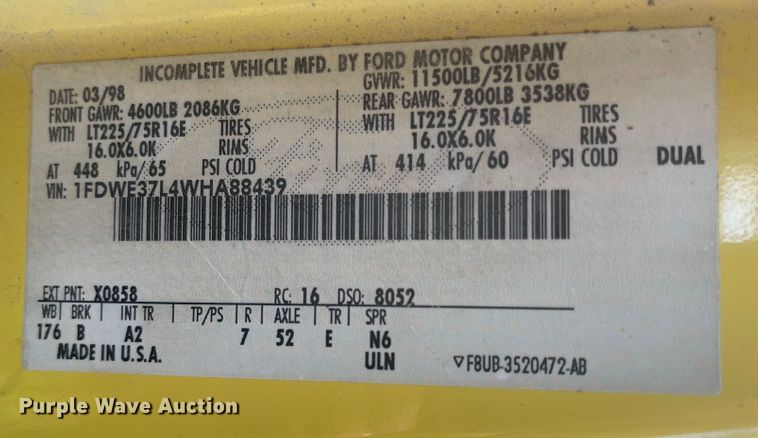 image for item LF9258 1998 Ford Econoline E350  box truck