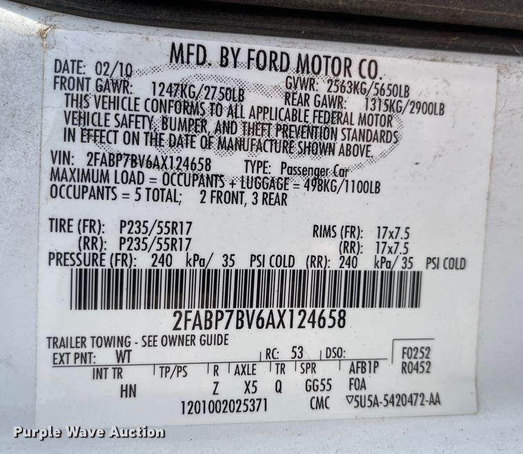 image for item LF9264 2010 Ford Crown Victoria Police Interceptor