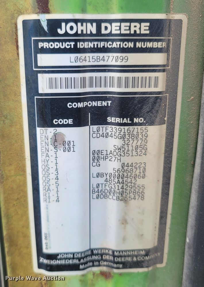 image for item LM9587 2006 John Deere 6415 MFWD tractor