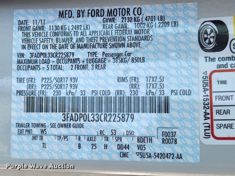 image for item MK9073 2012 Ford Fusion Hybrid