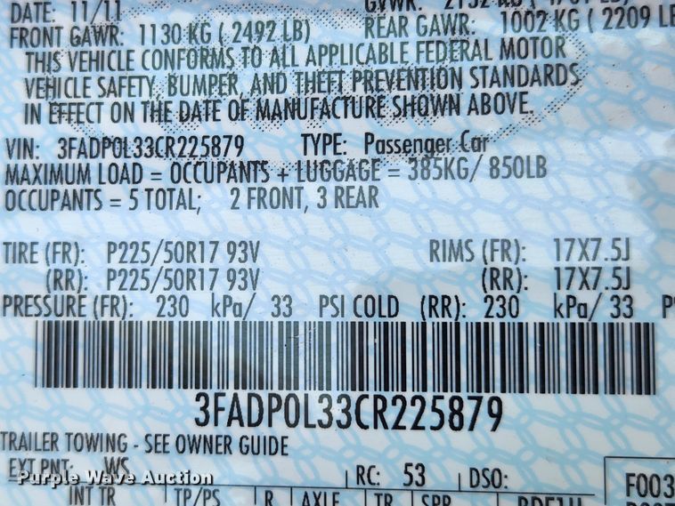 image for item MK9073 2012 Ford Fusion Hybrid