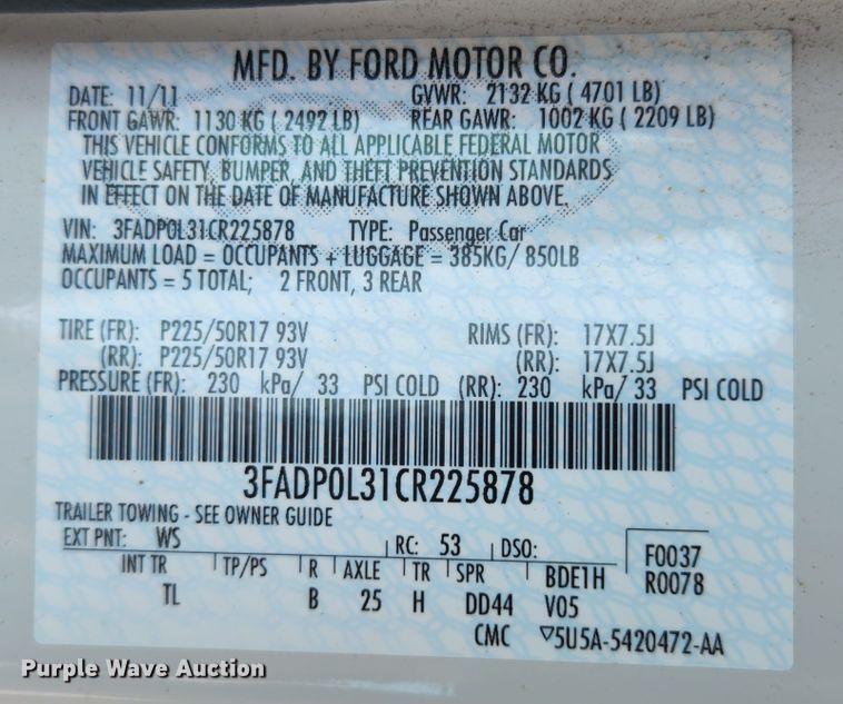 image for item MK9074 2012 Ford Fusion Hybrid