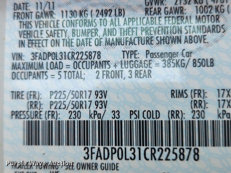 image for item MK9074 2012 Ford Fusion Hybrid