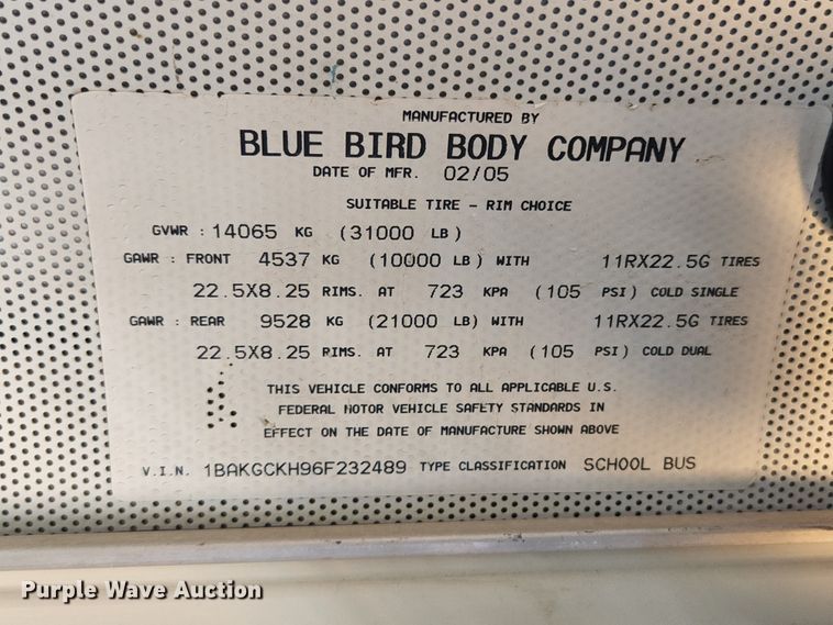 image for item MK9084 2006 Blue Bird Vision  school bus