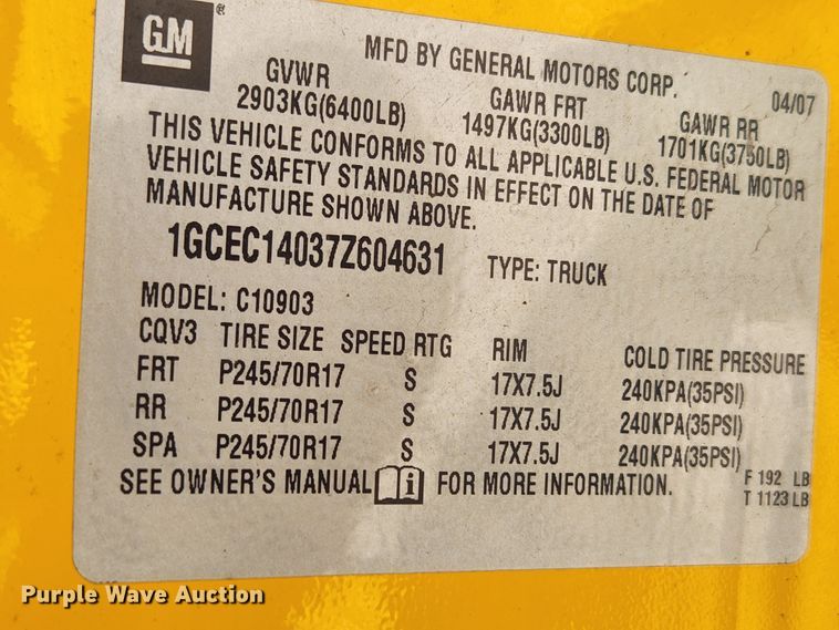 image for item MK9122 2007 Chevrolet Silverado 1500  pickup truck