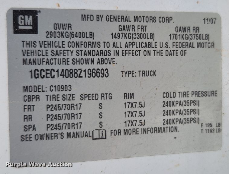 image for item MK9127 2008 Chevrolet Silverado 1500  pickup truck