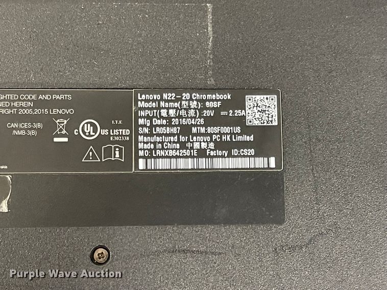 image for item MU9040 (20) Lenovo Chromebook laptops