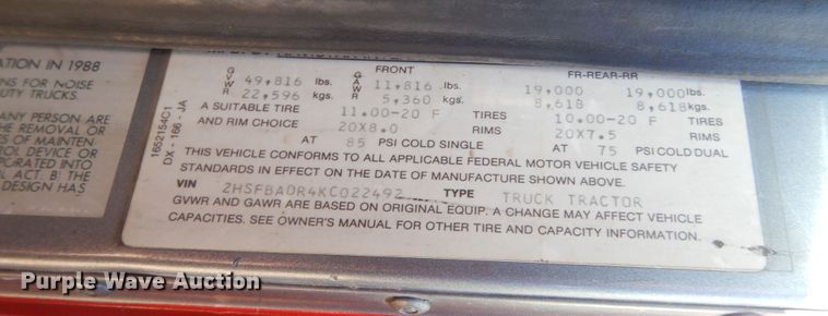 image for item MX9991 1989 International 9300  semi truck