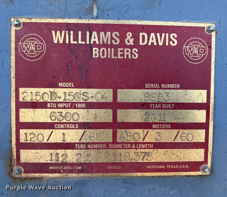 image for item DK7063 2011 Williams & Davis 2150D-150S  boiler