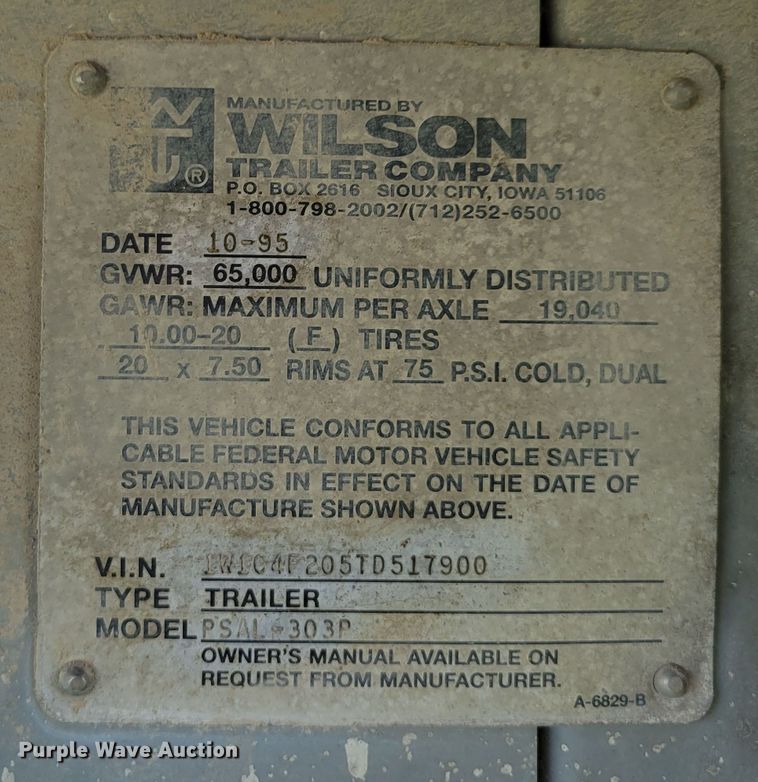 image for item DM2440 1996 Wilson PSAL-303P  livestock trailer