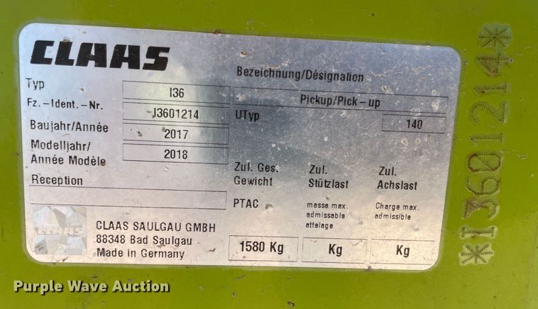 image for item DN5125 2018 Claas 380  pickup head