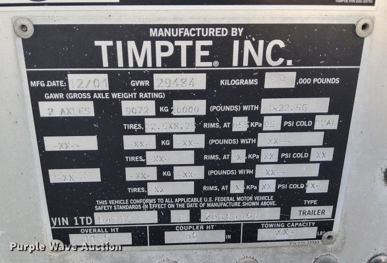 image for item DR0934 2002 Timpte  grain trailer
