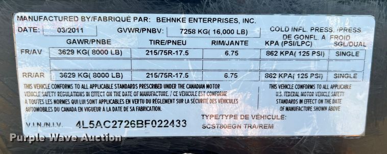 image for item JM9196 2011 Behnke  sprayer trailer