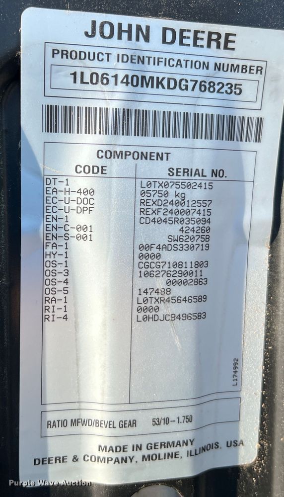 image for item JM9204 2013 John Deere 6140M  MFWD tractor