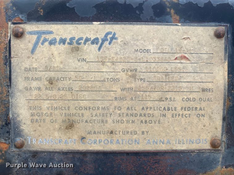image for item DK6344 1990 Transcraft DTL 19-48  drop deck trailer