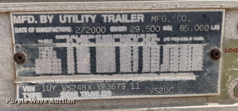 image for item DN5073 2000 Utility Trailer MFG VS2DC  dry van trailer