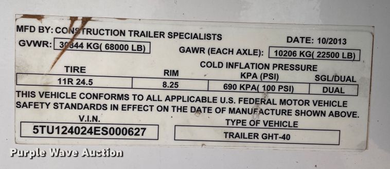 image for item DN5077 2014 CTS GHT-40  grain trailer