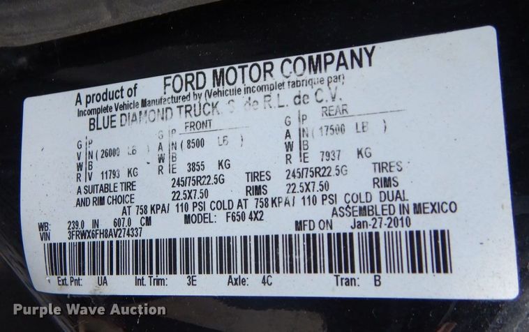 image for item DO1484 2010 Ford F650 Super Duty  SuperCab rollback truck