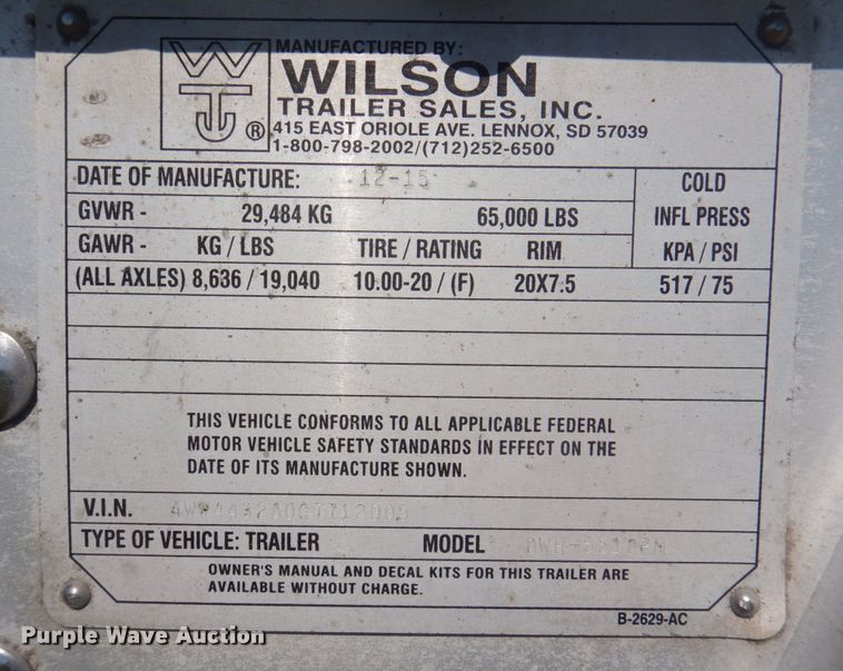 image for item DP0296 2016 Wilson DWH-5510PM  grain trailer