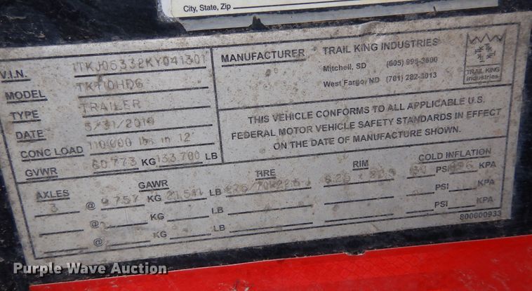 image for item DR1266 2019 Trail King TK110HDG  lowboy equipment trailer