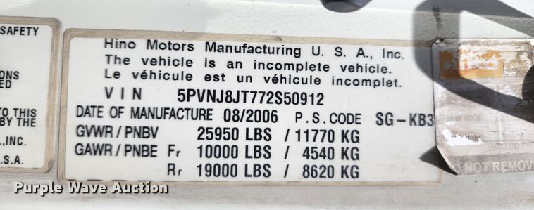 image for item JB9073 2007 Hino 268  box truck