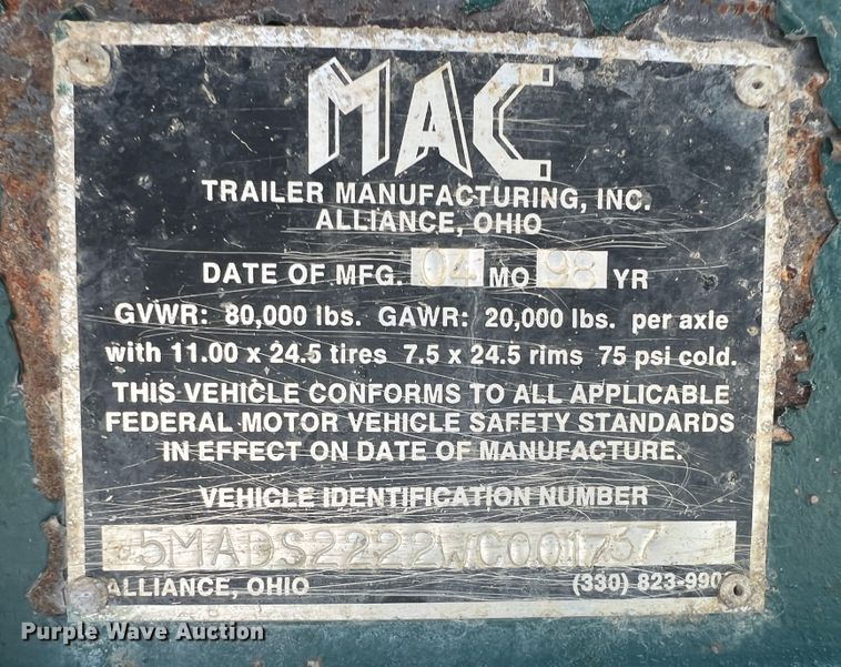 image for item JX9360 1998 Mack  end dump trailer