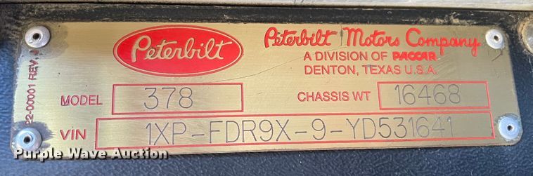 image for item KJ9716 2000 Peterbilt 378  semi truck