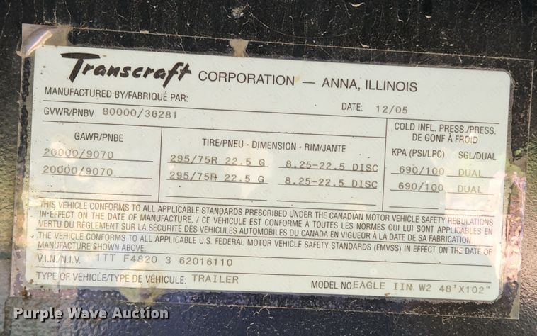 image for item MK9055 2006 Transcraft Eagle 2  flatbed trailer