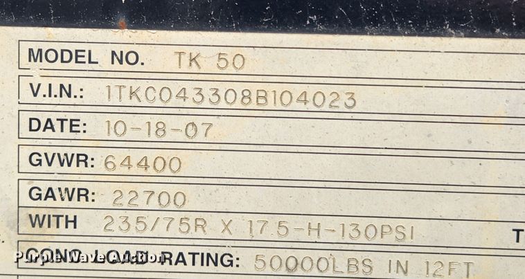 image for item MK9090 2008 Trail King TK50  drop deck equipment trailer