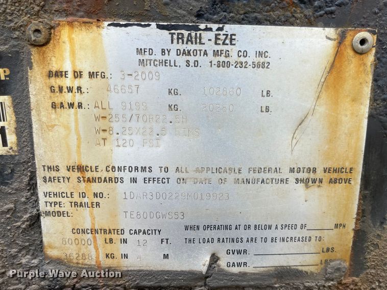 image for item MU9001 2009 Trail Eze TE80DGWS53  lowboy equipment trailer