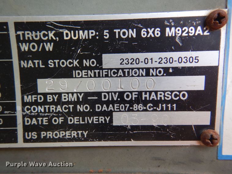 image for item DB7967 1990 Am General M929A2  dump truck