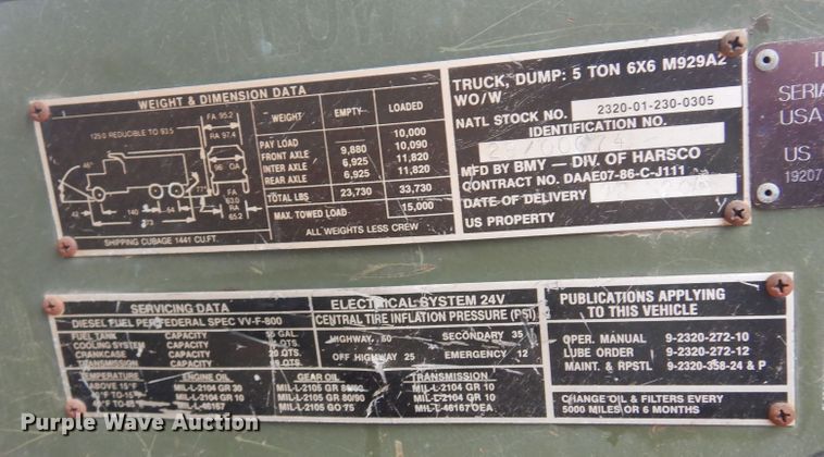 image for item DB7969 1990 Am General M929A2  dump truck