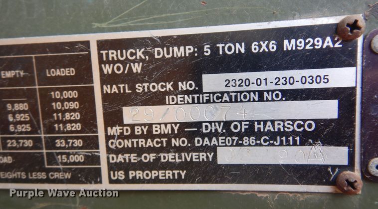 image for item DB7969 1990 Am General M929A2  dump truck