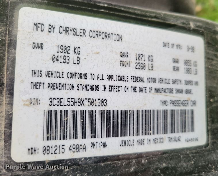 image for item DM2454 1999 Chrysler Sebring JXi  convertible