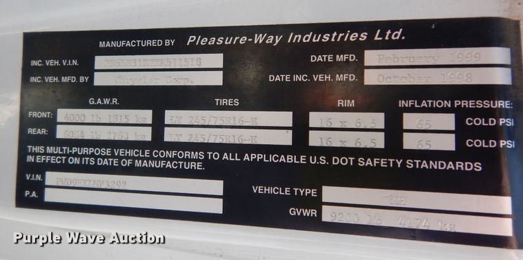 image for item DN1721 1999 Dodge Ram 3500 Pleasure-Way Excel-MP  RV