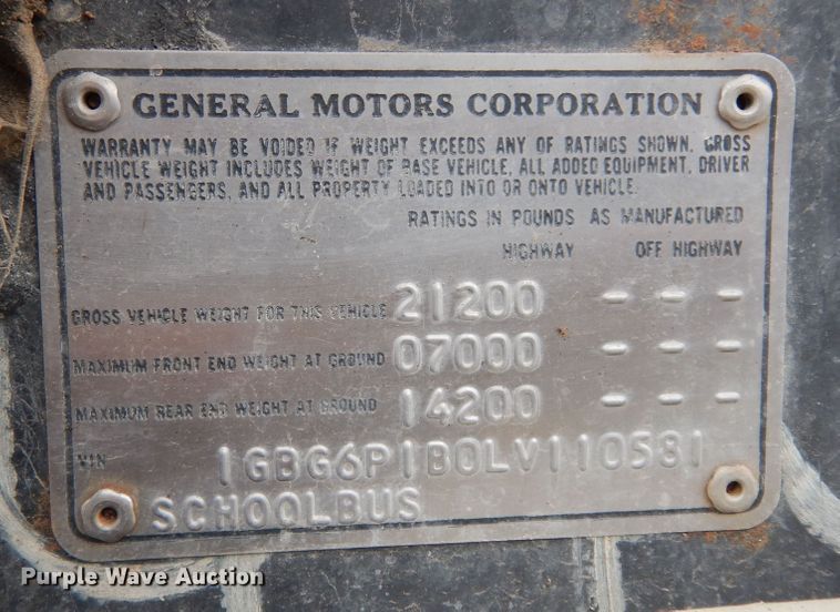 image for item DN1722 1990 Chevrolet B60  school bus