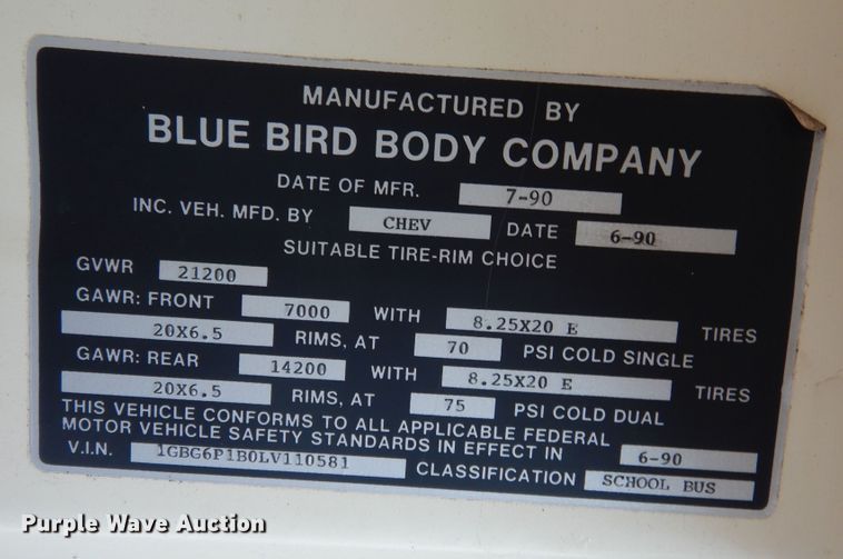 image for item DN1722 1990 Chevrolet B60  school bus