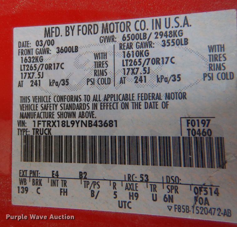 image for item DO1489 2000 Ford F150  SuperCab pickup truck