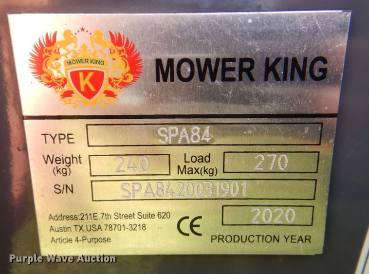 image for item DS8170 2020 Mower King SPA84  skid steer snow plow