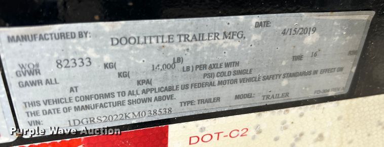 image for item JM9293 2019 Doolittle CF-8220  equipment trailer