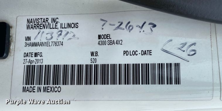 image for item JU9306 2014 International DuraStar 4300  refrigerated truck