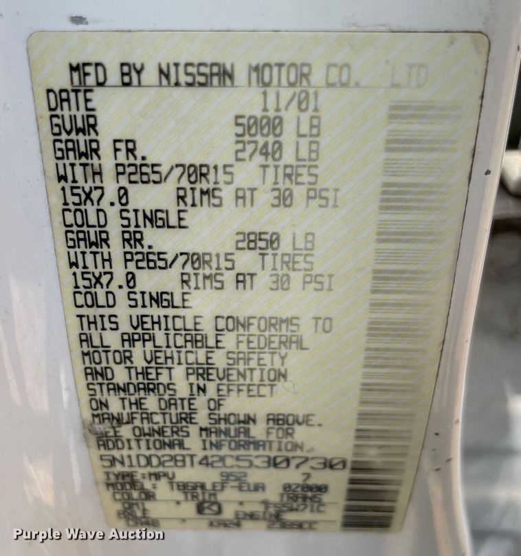 image for item KJ9708 2002 Nissan Xterra  SUV