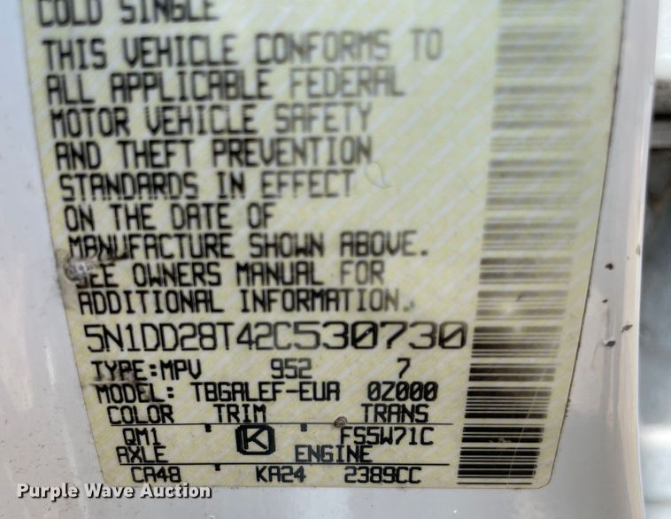 image for item KJ9708 2002 Nissan Xterra  SUV