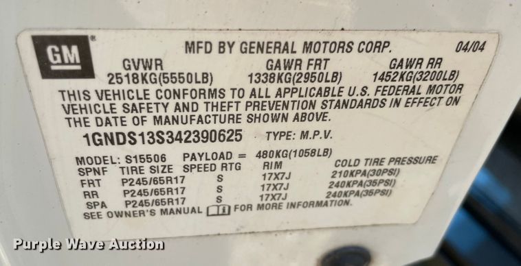 image for item KJ9710 2004 Chevrolet Trail Blazer  SUV