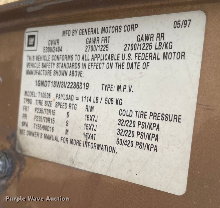 image for item KJ9712 1997 Chevrolet Blazer  SUV