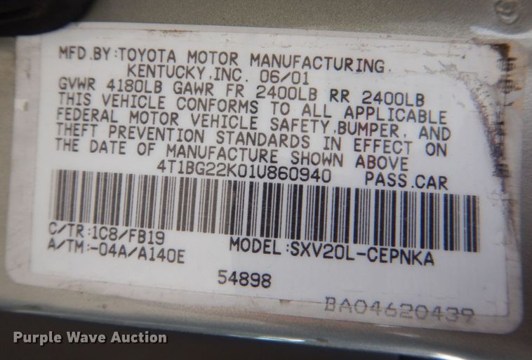 image for item MF9160 2001 Toyota Camry LE